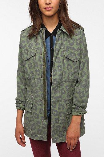 Ecote Oversized Animal Print Surplus Jacket - Green Multi - S
